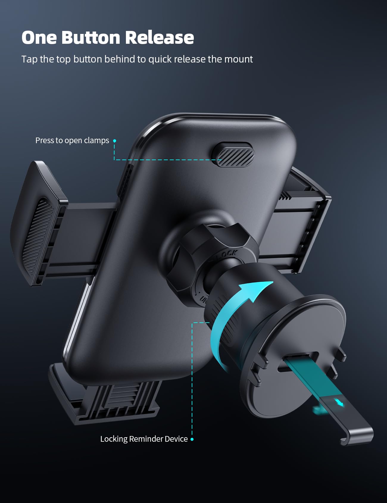 Lamicall Car Phone Holder – Wider Clamp, Metal Hook – Vent Mount for Thick Cases