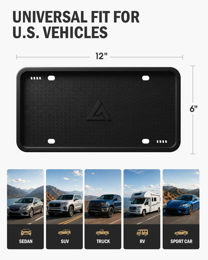 Aujen Silicone License Plate Frame – 2 Pack, Black – Rust-Proof & Weatherproof