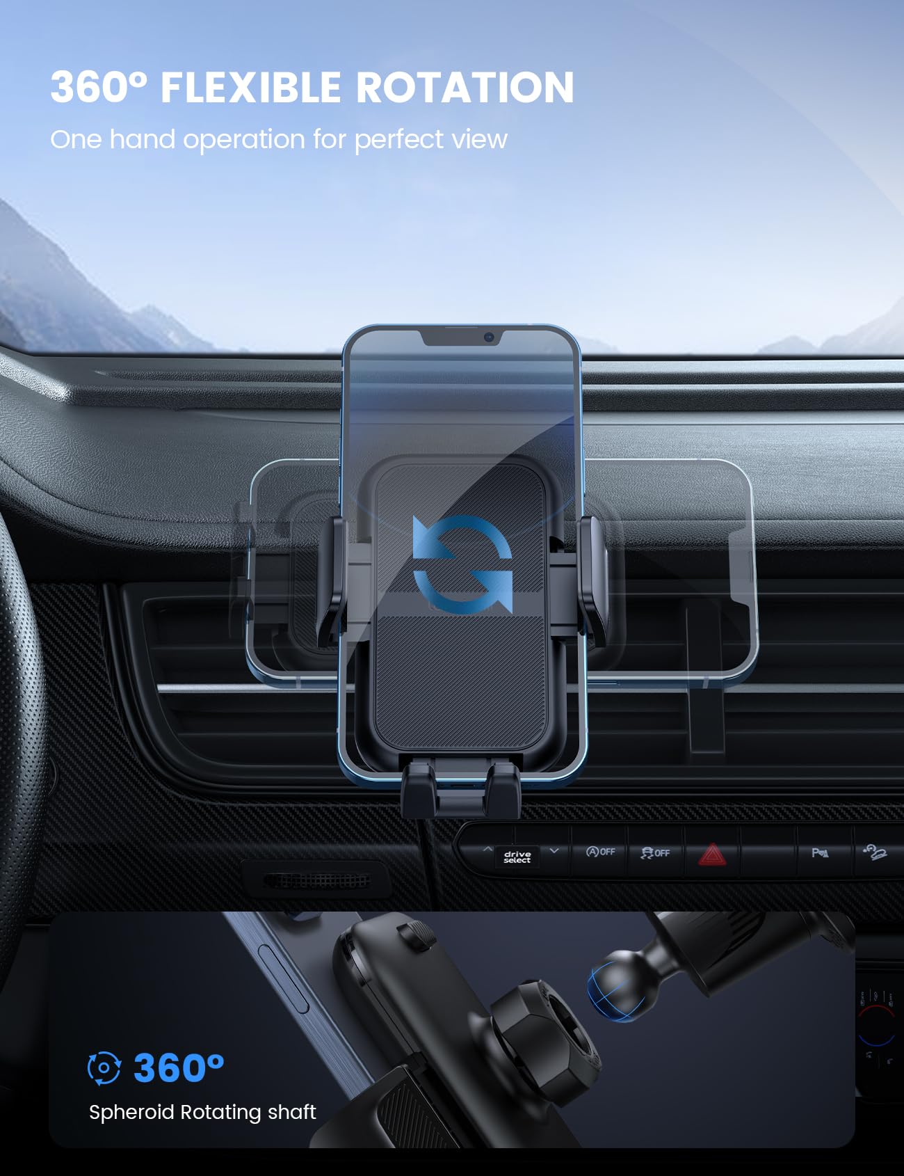 Lamicall Car Phone Holder – Wider Clamp, Metal Hook – Vent Mount for Thick Cases