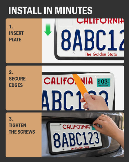 Aujen Silicone License Plate Frame – 2 Pack, Black – Rust-Proof & Weatherproof