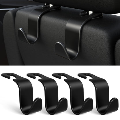 Amooca Headrest Hooks (4-Pack) – 360° Rotating, Holds 55lbs – Black