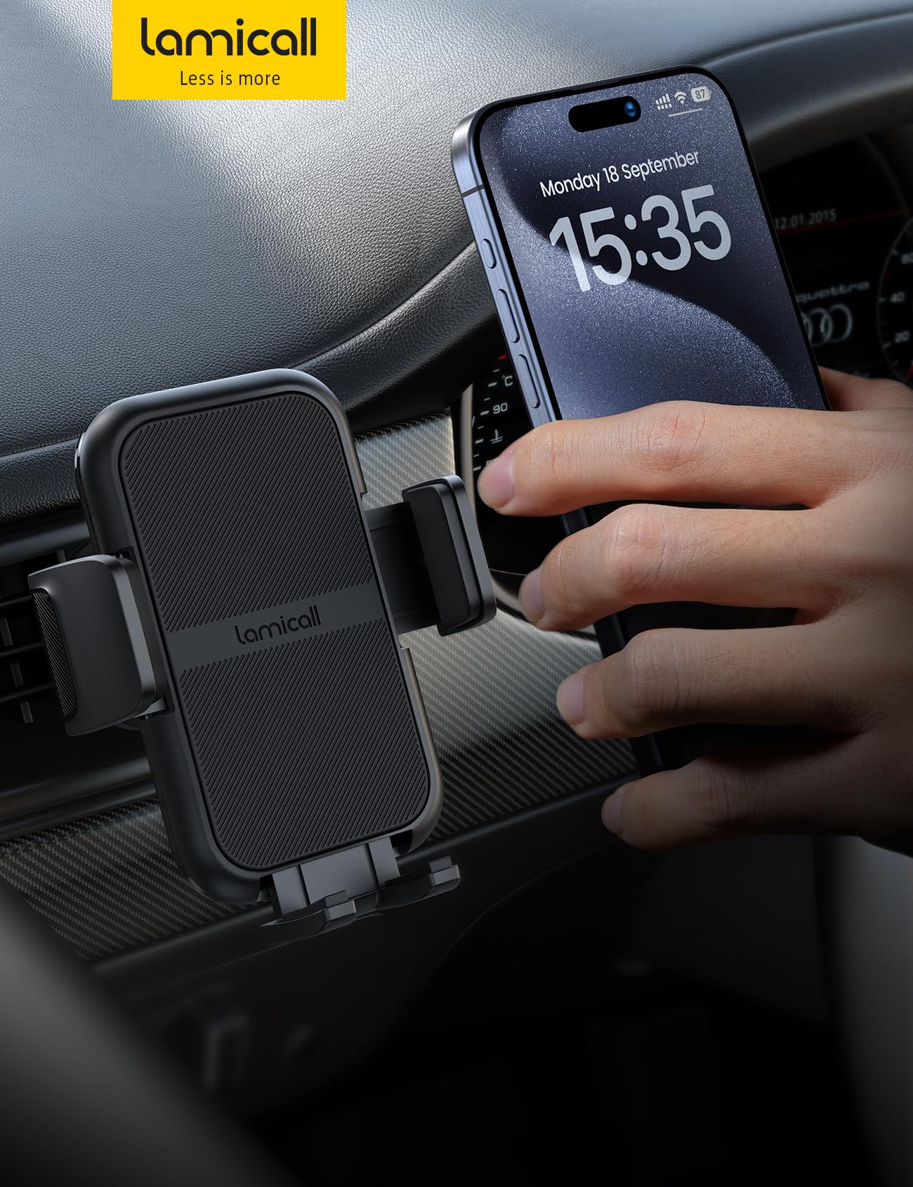 Lamicall Car Phone Holder – Wider Clamp, Metal Hook – Vent Mount for Thick Cases